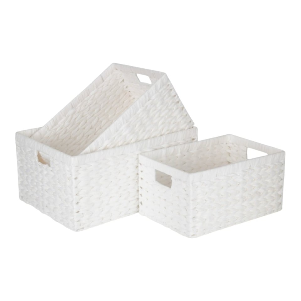 image 1 of Set of 3 White Paper Rope Rectangular Storage Basket | White | White | Not provided