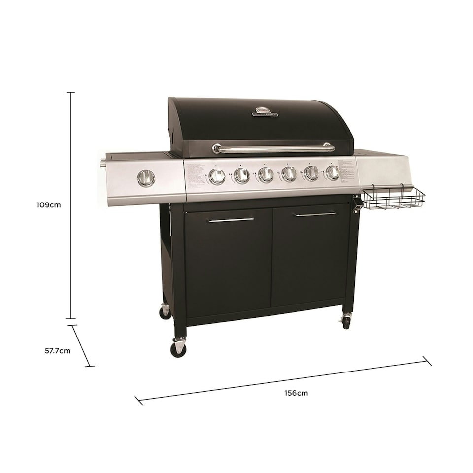 image 1 of Charles Bentley 6 Burner Premium Gas BBQ with Side Burner - Black