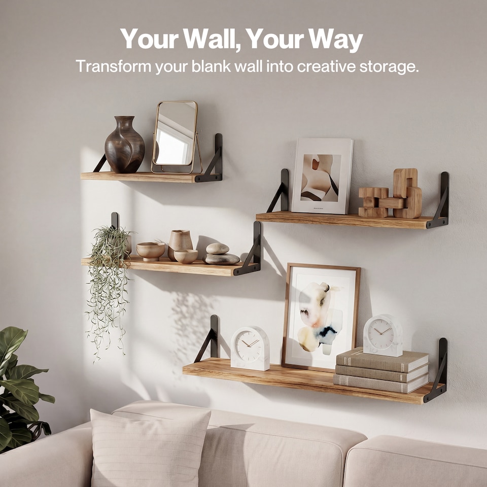image 1 of Levede Floating Shelves 6 Set Wood Shelves for Wall Brown Modern Storage Home