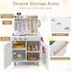 image 6 of COSTWAY Kids Kitchen Set Wooden Pretend Play Kitchen with Stoves & Sink-White
