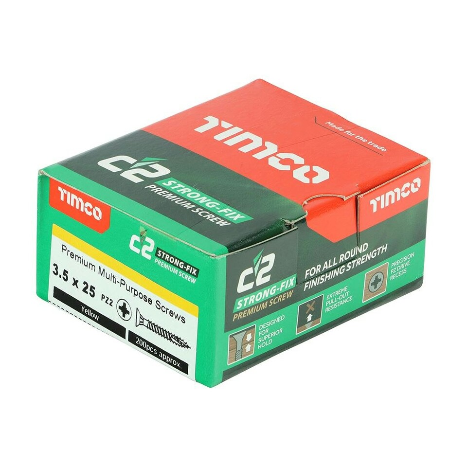 image 1 of Timco - C2 Strong-Fix Multi-Purpose Premium Screws - PZ - Double Countersunk - Yellow (Size 3.5 x 25 - 200 Pieces)