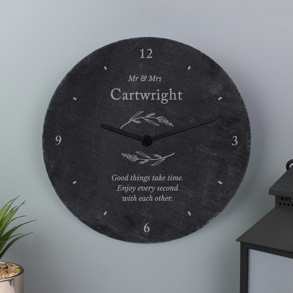 image 1 of Personalised Free Text Botanical Slate Clock