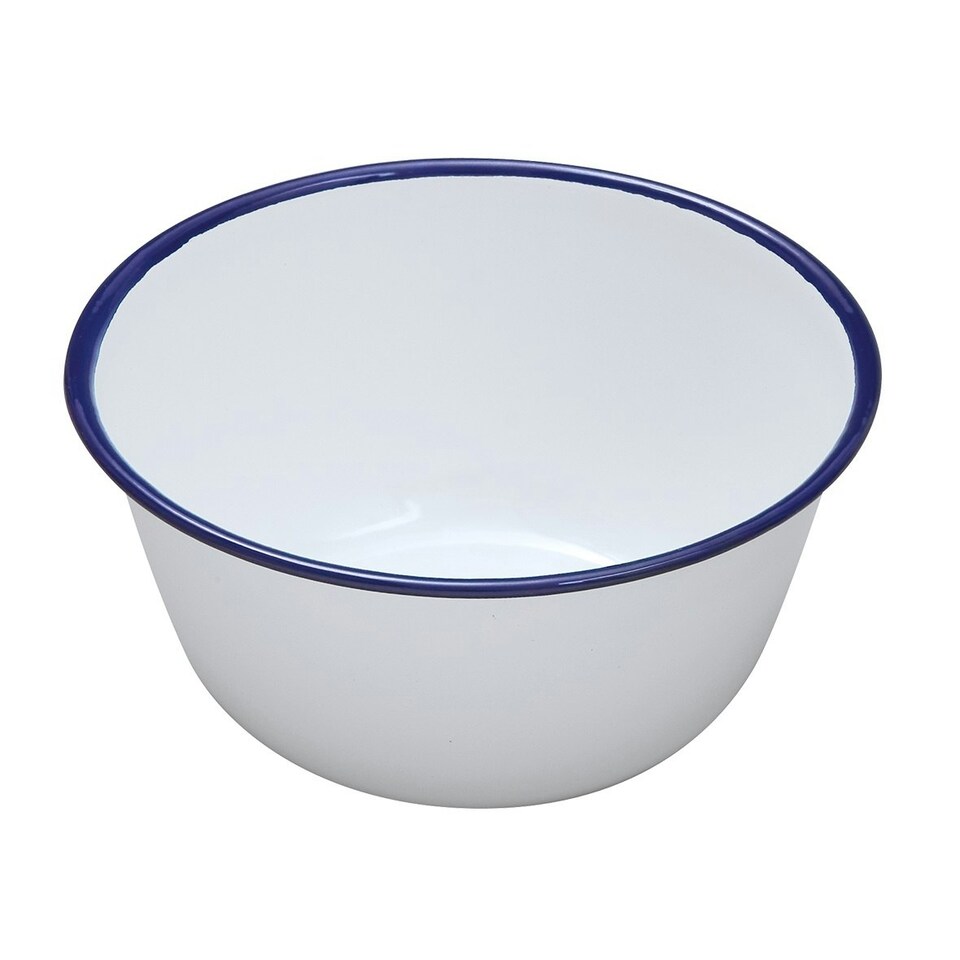 image 1 of Nimbus Enamel Pudding Basin - White/Blue - 10cm