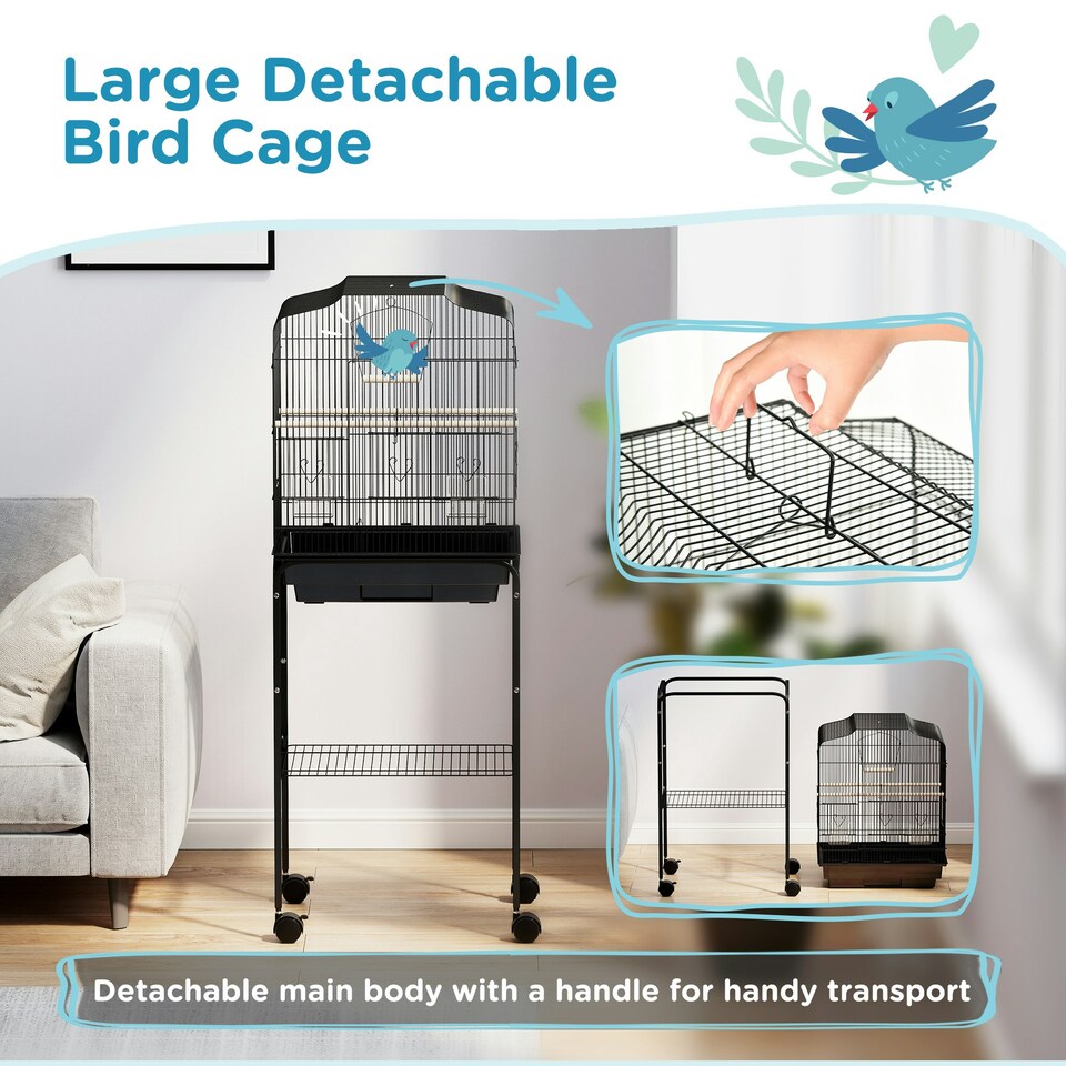 image 1 of PawHut Bird Cage for Budgie Finch Canary Parakeet W/ Stand Tray Black