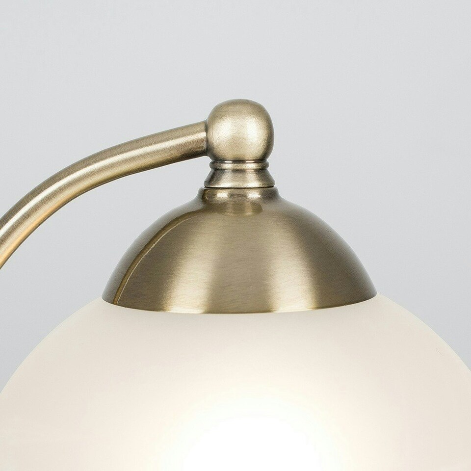 image 1 of ValueLights Pair Of Curved Antique Brass And Frosted Glass Bedside Table Lamps