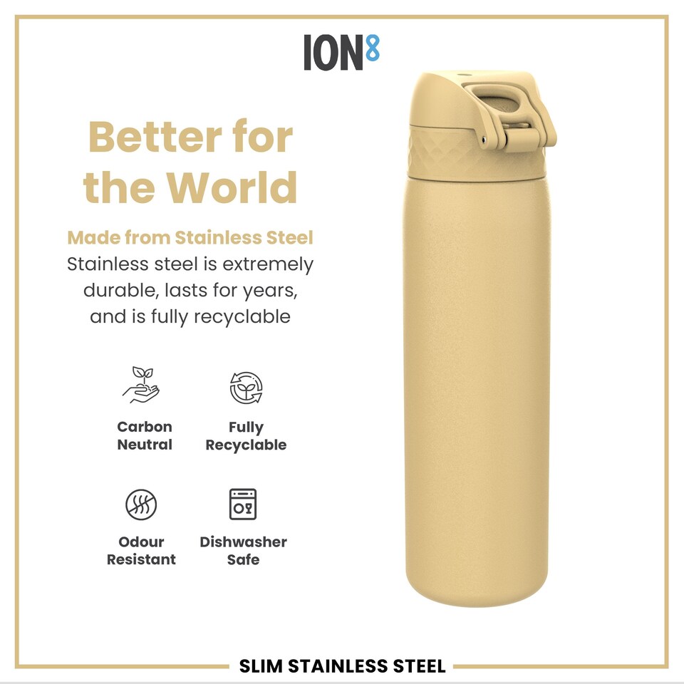 image 1 of Leak Proof Slim Water Bottle, Stainless Steel, 600ml (20oz) | Yellow | Desert | One Size