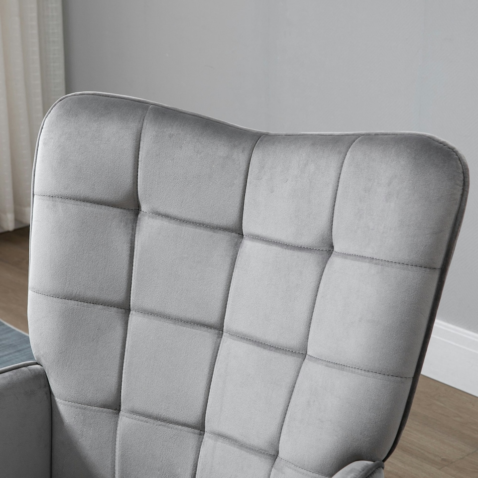 image 1 of HOMCOM Upholstered Tufted Wingback Armchair with Seat Padding, Grey