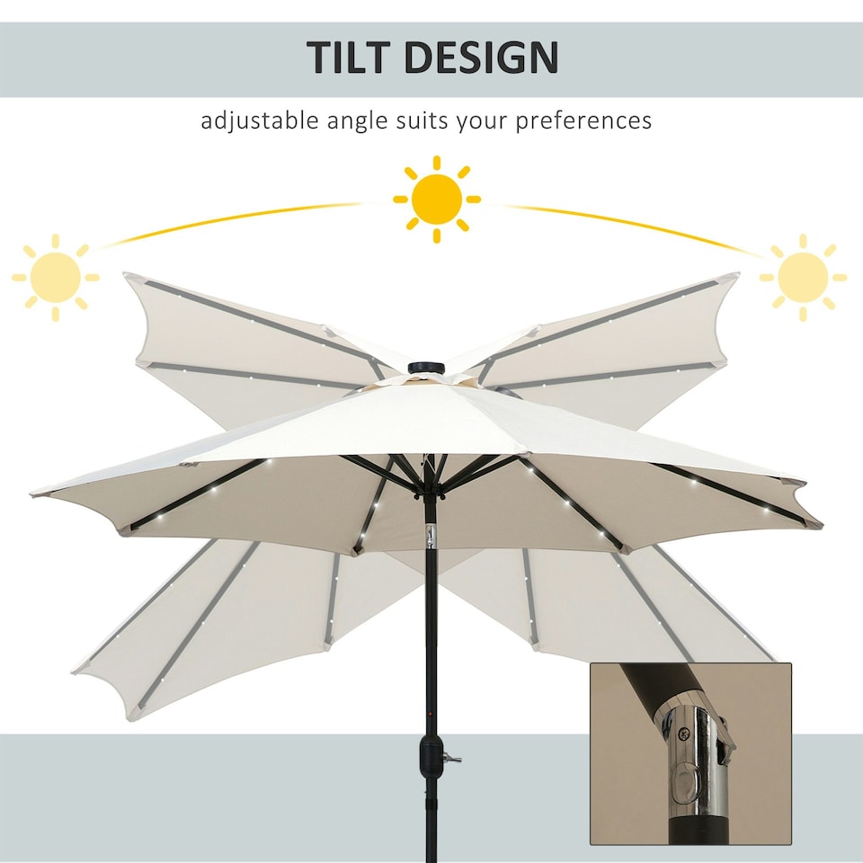 image 1 of Outsunny Outdoor Garden Solar Power 24 LED light Parasol Sun Umbrella Crank Tilt