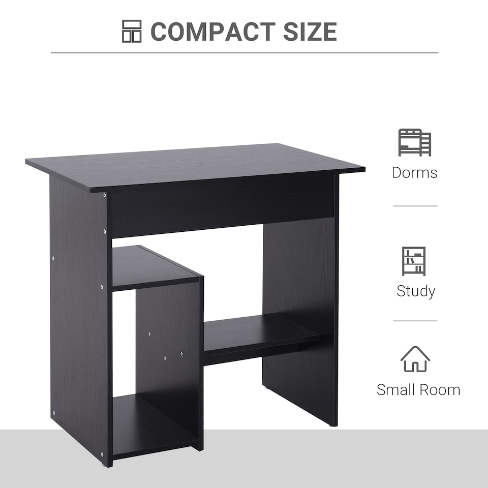 image 1 of HOMCOM Compact Small Computer Table Wooden Desk Keyboard Tray Storage Shelf Modern Corner Table Home Office Black