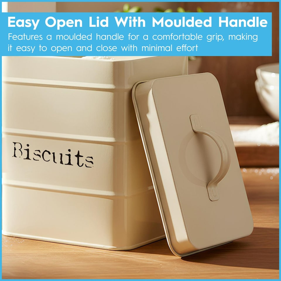 image 1 of Harbour Housewares Metal Kitchen Canister Set - 5pc Vintage Retro Food Storage Canister Caddy Container Bread Bin | Cream | Cream