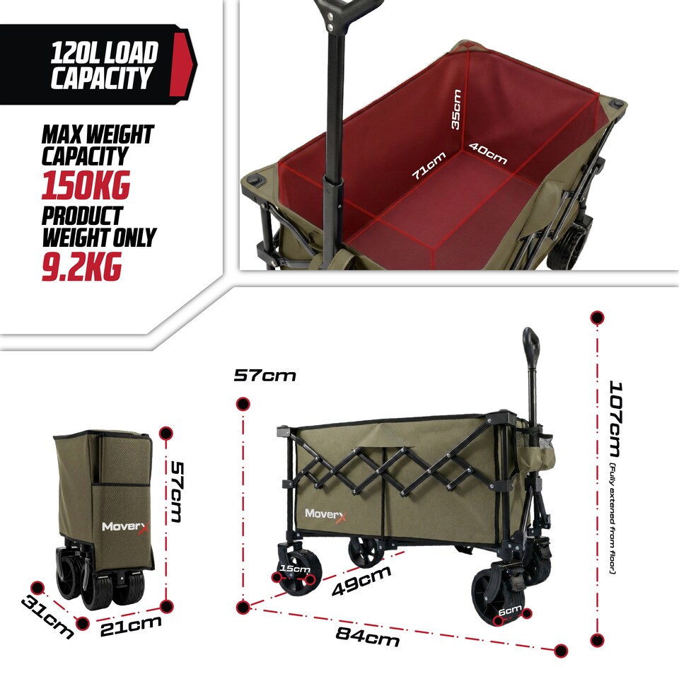 image 1 of MoverX 120L/150kg 2-in-1 Camping Tabletop Trolley / Table - Khaki