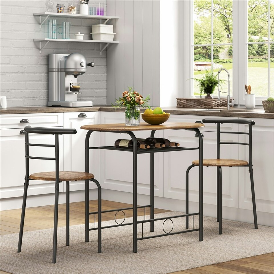 image 1 of Yaheetech Modern Round Dining Table Set for 2 with Steel Legs
