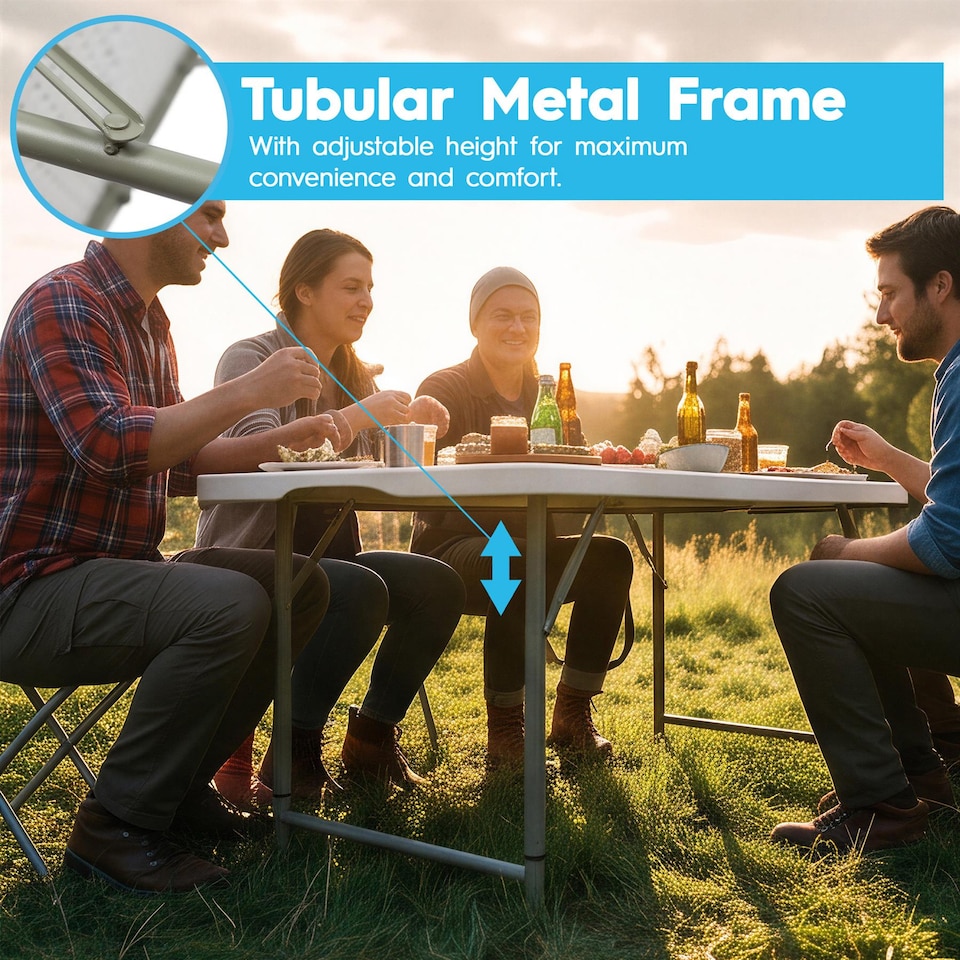 image 1 of Harbour Housewares Height Adjustable Folding Trestle Table - 120cm (4ft) - White | White | White