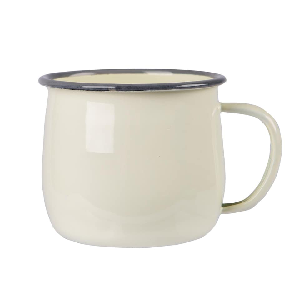 image 1 of Argon Tableware Coloured Enamel Belly Mugs - 375ml - Cream/Grey - Pack of 6 | Cream | Cream/Grey