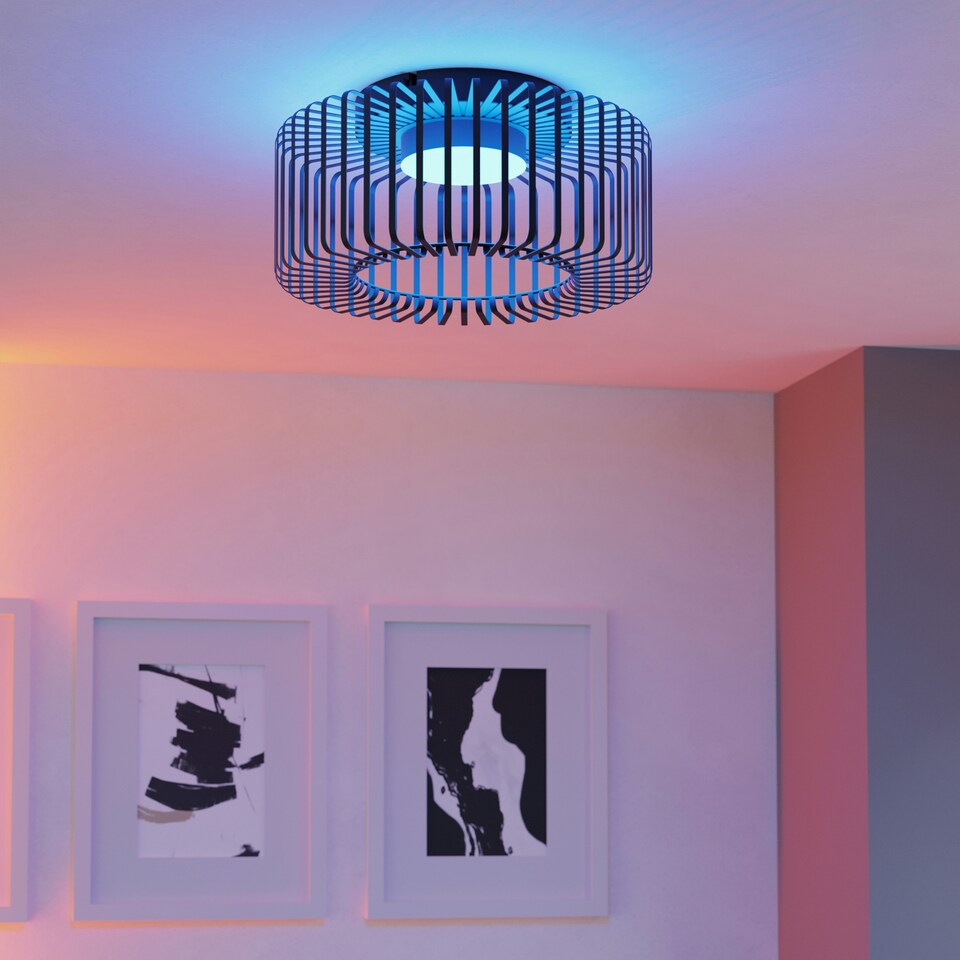 image 1 of EGLO Ginestrone-Z Black Steel RGB Ceiling Light