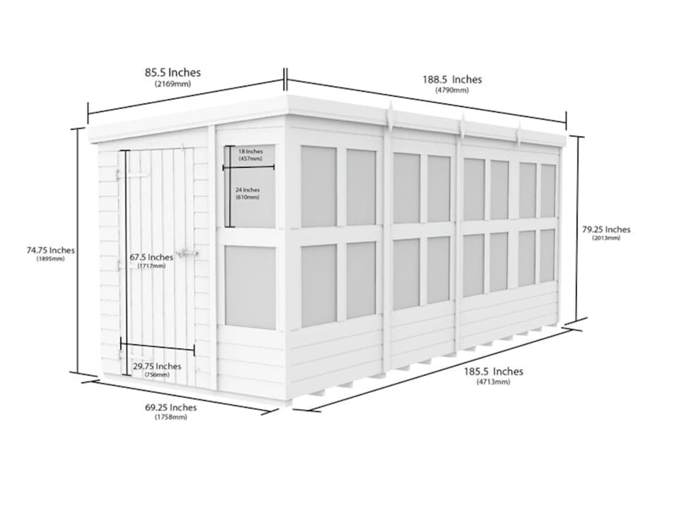 image 1 of 16 x 6 Feet Pent Potting Shed - Wood - L178 x W474 x H201 cm | Brown