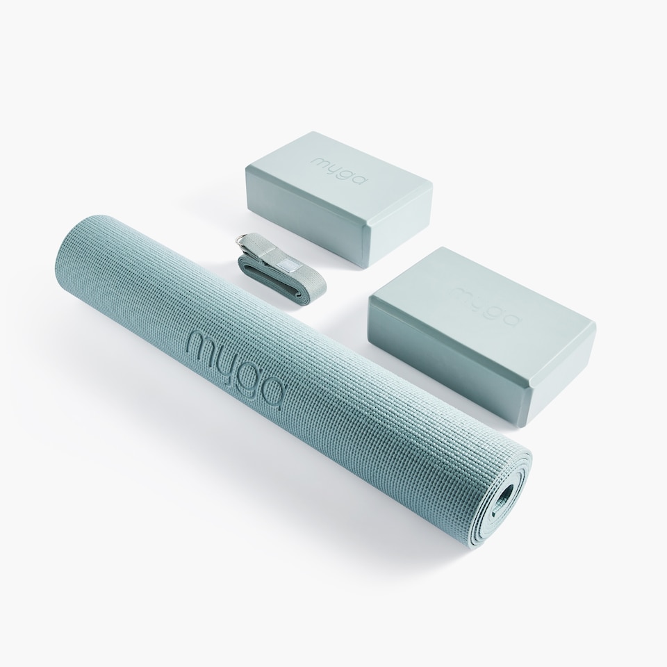 image 1 of Myga Yoga Entry Mat with Strap and Pair of Blocks - Teal | Blue