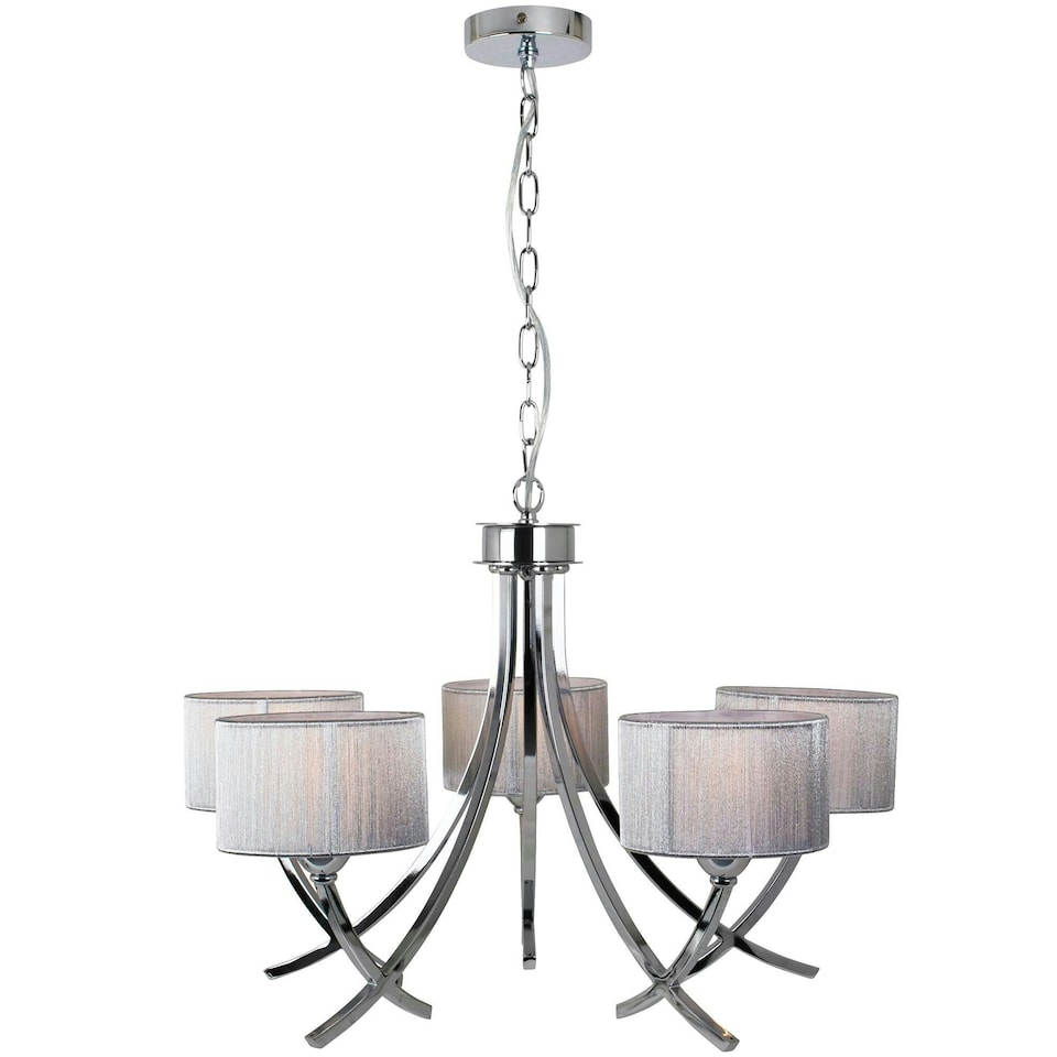 image 1 of Justina 5 Light Polished Chrome Chandelier with Silver String Shade
