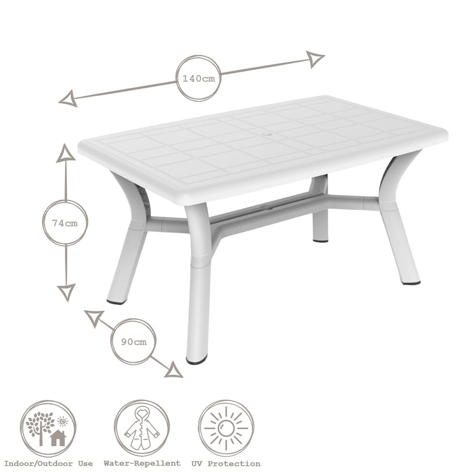 image 1 of Resol 4 Seater Tulip Rectangular Plastic Garden Dining Table - 90cm x 140cm - White