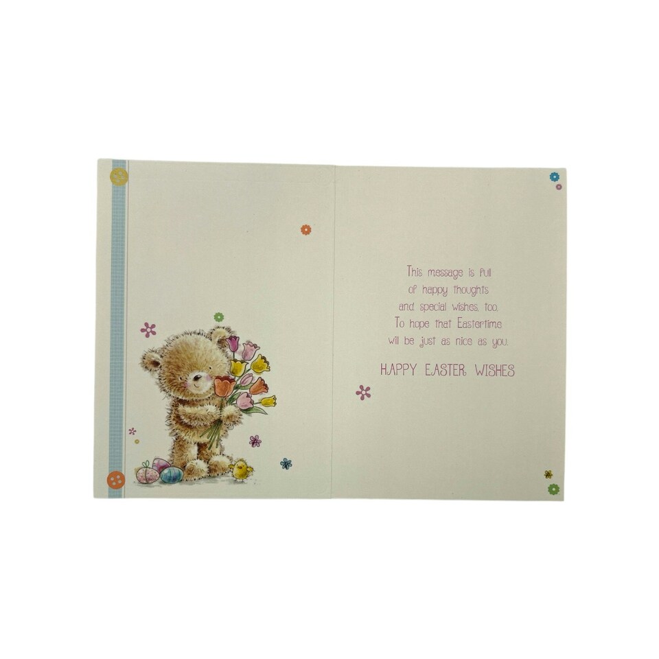 image 1 of For A Dear Niece Cute Teddy & Bouquet Design Easter Card