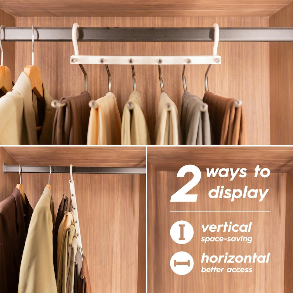 image 1 of Harbour Housewares Space-Saving Trouser Hanger - 6-in-1 - Pack of 10 - Skirt Hanger Dress Hanger Clothes Hanger Shorts Hanger Plastic Hanger