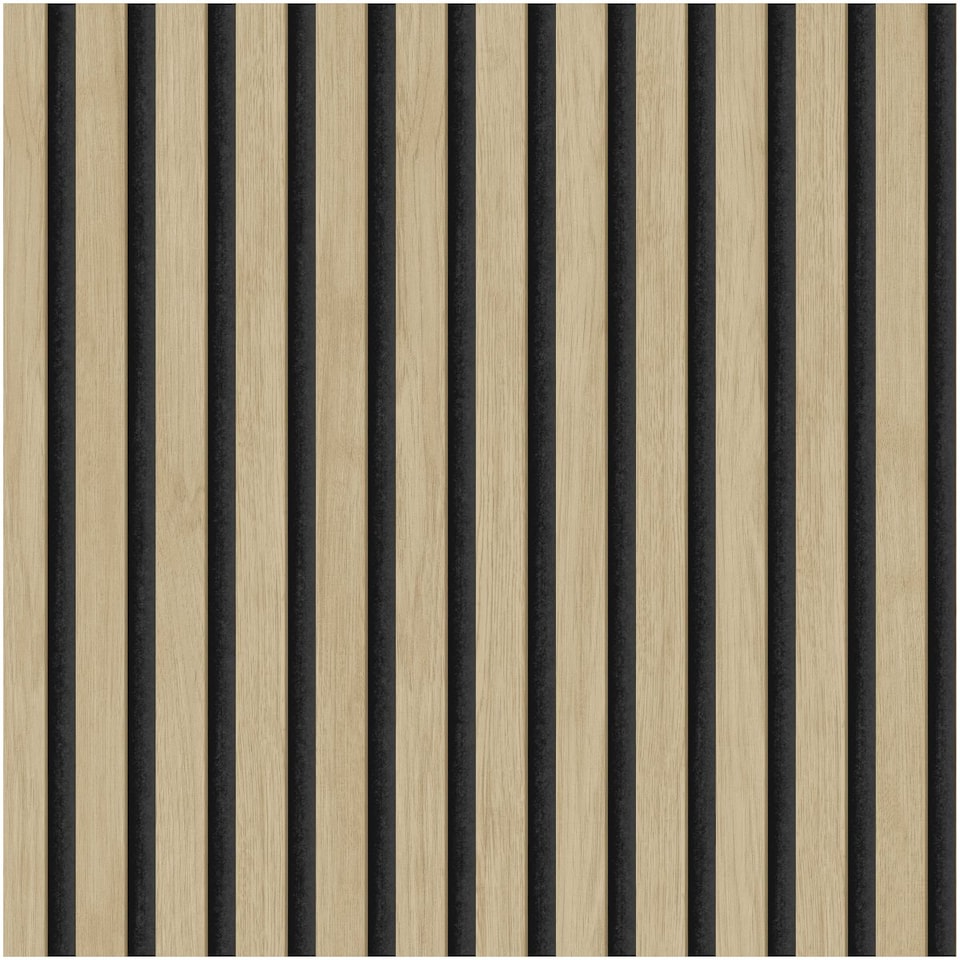image 1 of Natural Wood Slat Wallpaper Acoustic Wood Panel Effect Oak Modern Feature Wall