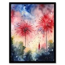 4th July Independence Day Fireworks USA Black Framed Wall Art Print A4