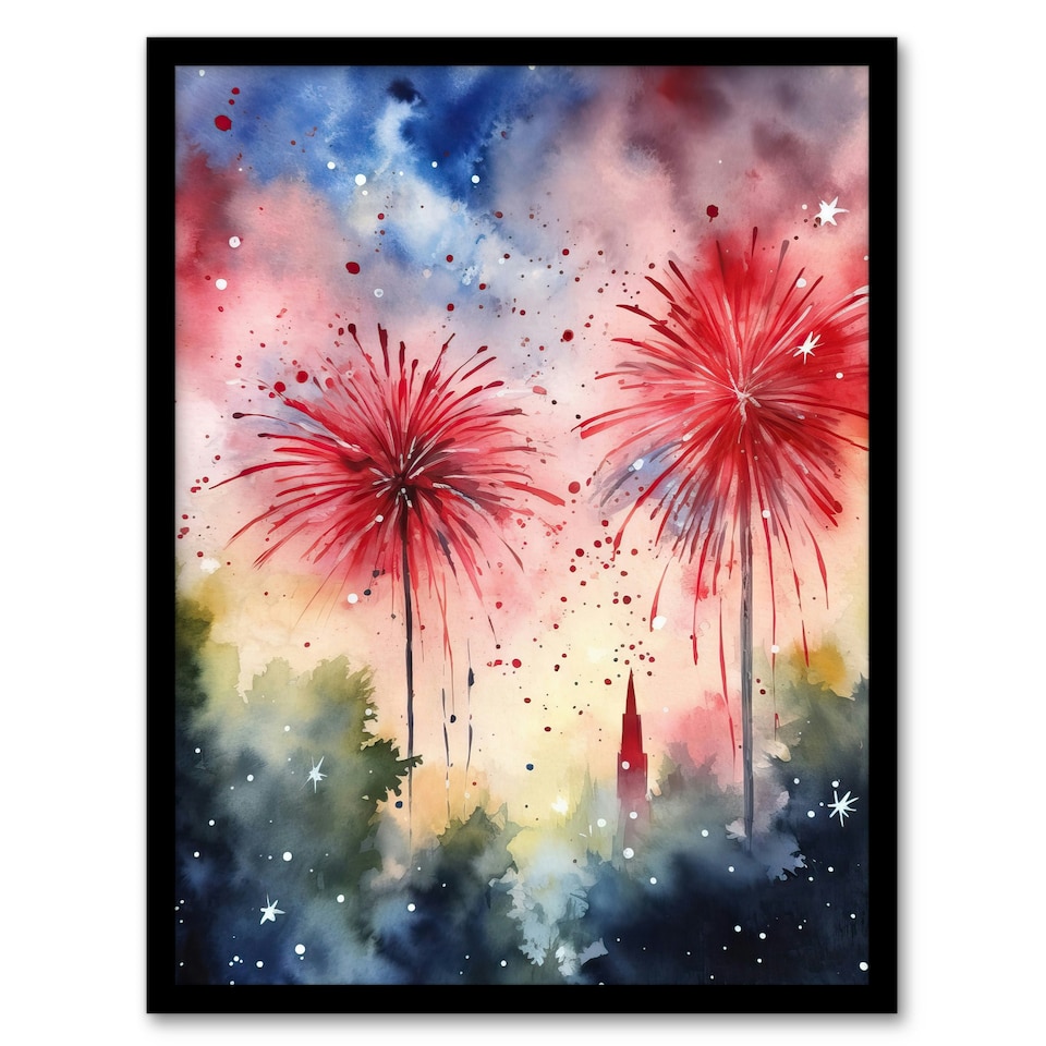image 1 of 4th July Independence Day Fireworks USA Black Framed Wall Art Print A4