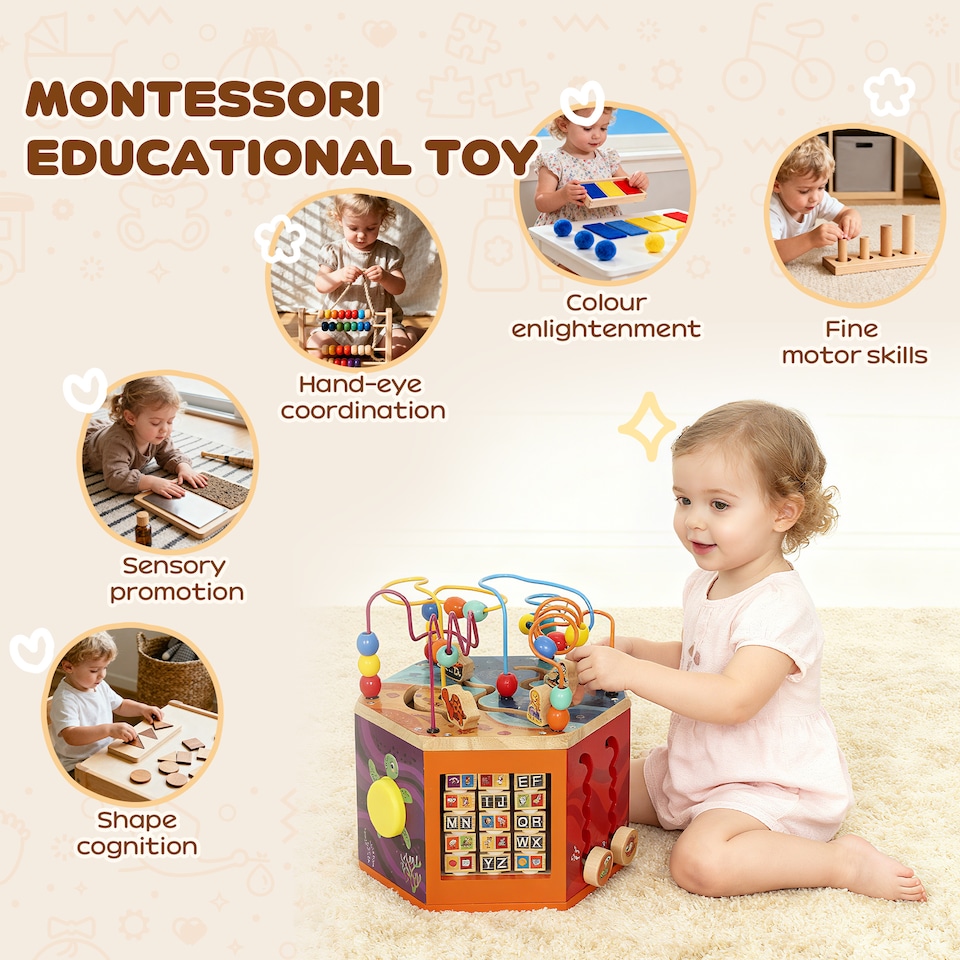 image 1 of AIYAPLAY Wooden Activity Cube for Toddlers 18 Months with Bead Maze