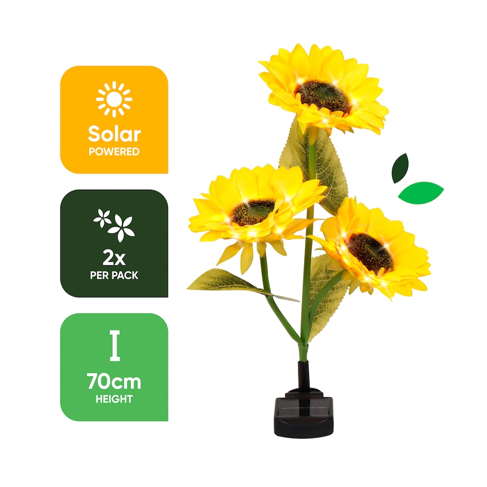image 1 of Gardenwize Sunflower Solar Stake Lights with 3 Sunflower Heads