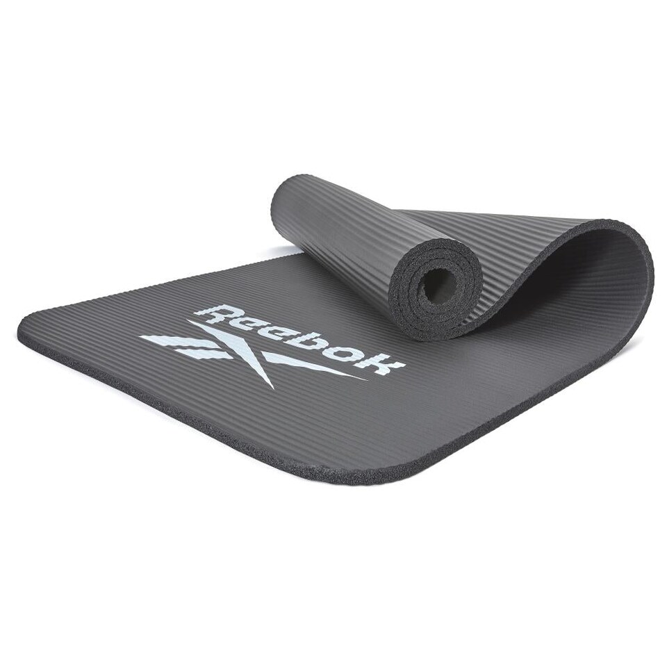 image 1 of Reebok 10mm NBR Training Mat with Carry Strap, Ridged Non-Slip Surface, 183 x 61 cm. | Black | Black | 183cm (L) x 61cm (W) x 1cm (H)