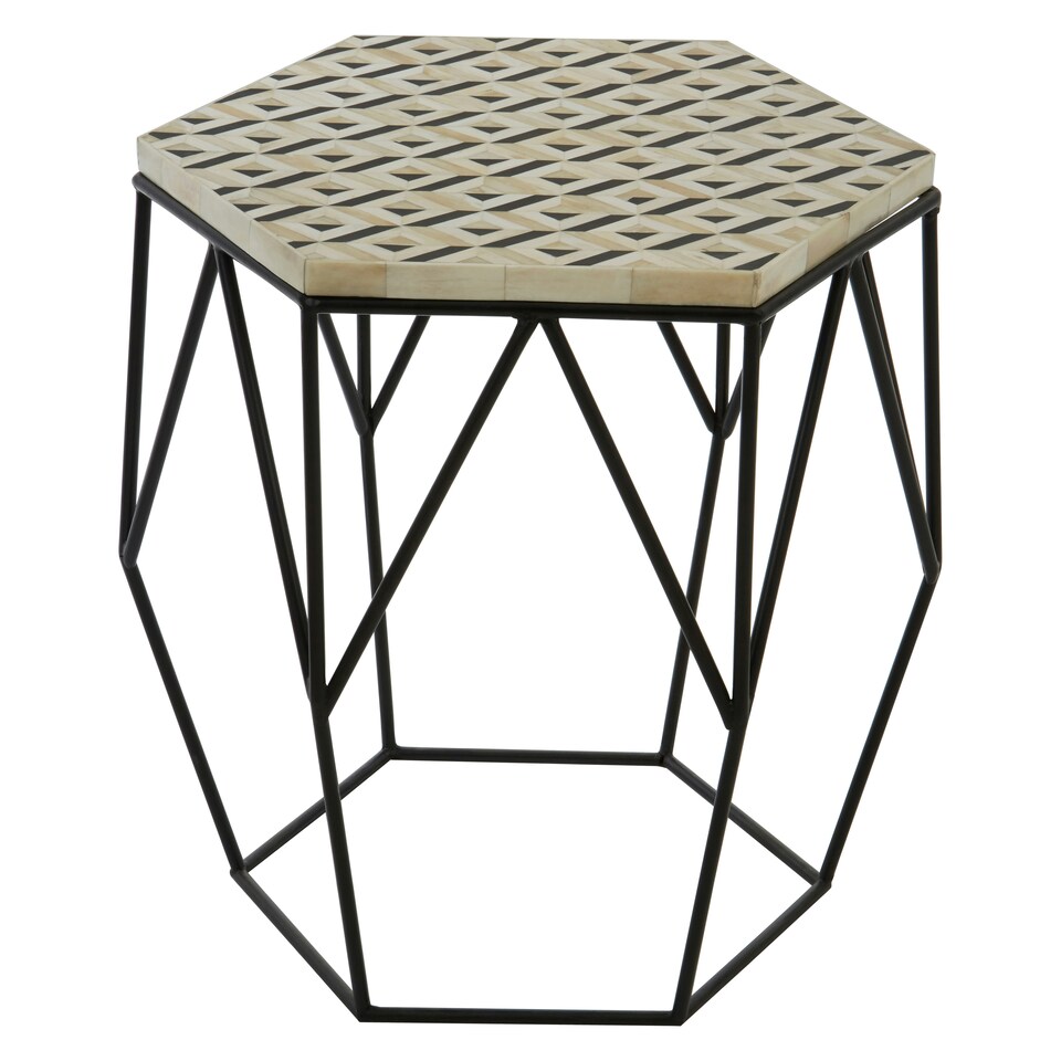 image 1 of Geometric Hexagonal Side Table,Unique Decorative Table,Monochromatic Wireframed Bedside Table,Small Table Black