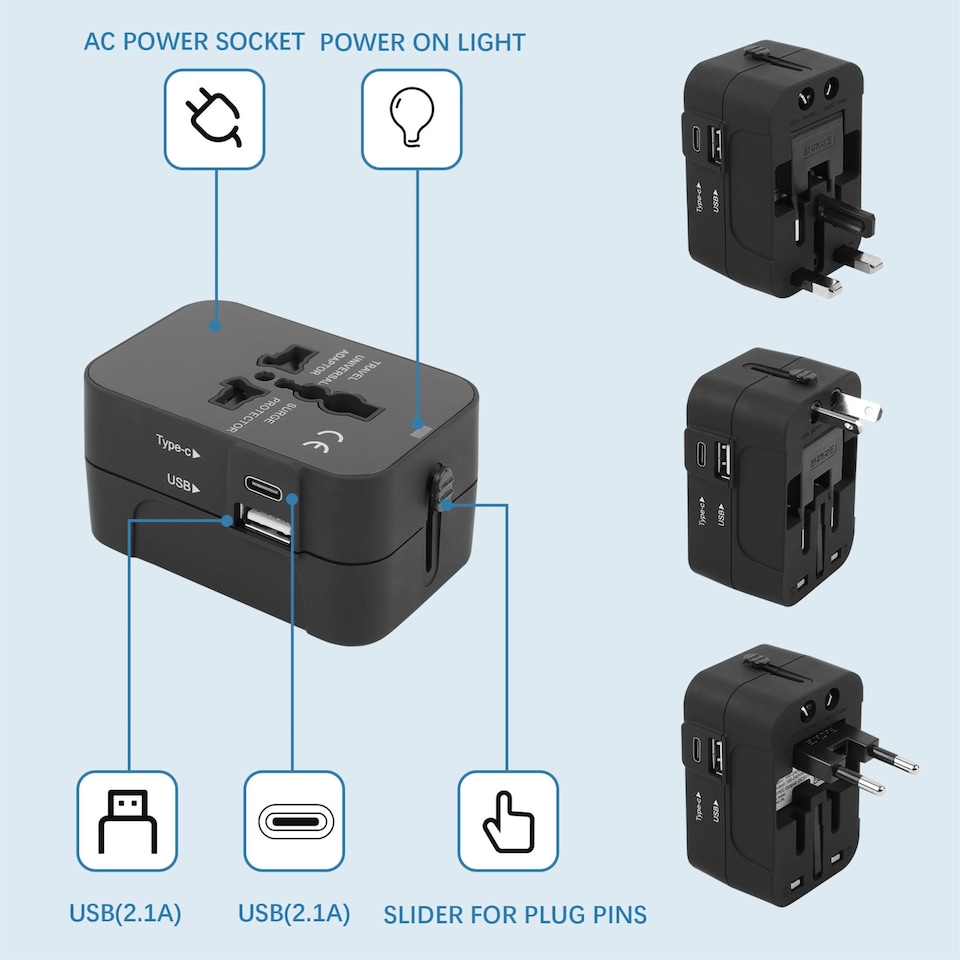 image 1 of Groundlevel Universal Power Adapter Travel Plug With Type C and USB Ports