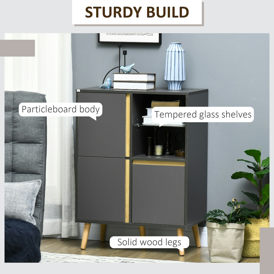 image 1 of HOMCOM Storage Cabinet Sideboard with Tempered Glass Adjustable Shelves