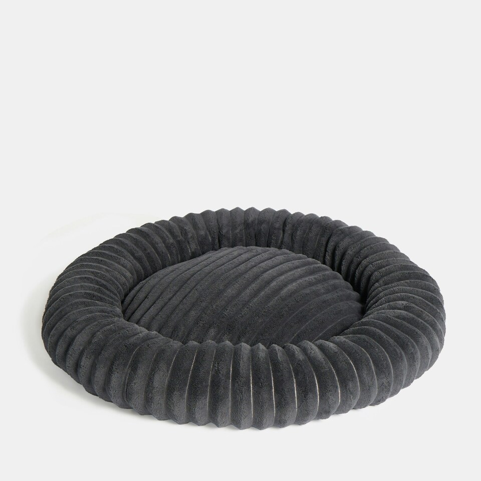 image 1 of OHS Ribbed Round Plush Plump Soft Warm Cosy Pet Dog Cat Cushioned Donut Bed Black | M
