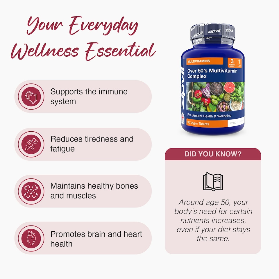 image 1 of Zipvit Over 50s Multivitamin – Immune, Bone & Energy Support, 90 Vegan Tablets, 3-Month Supply