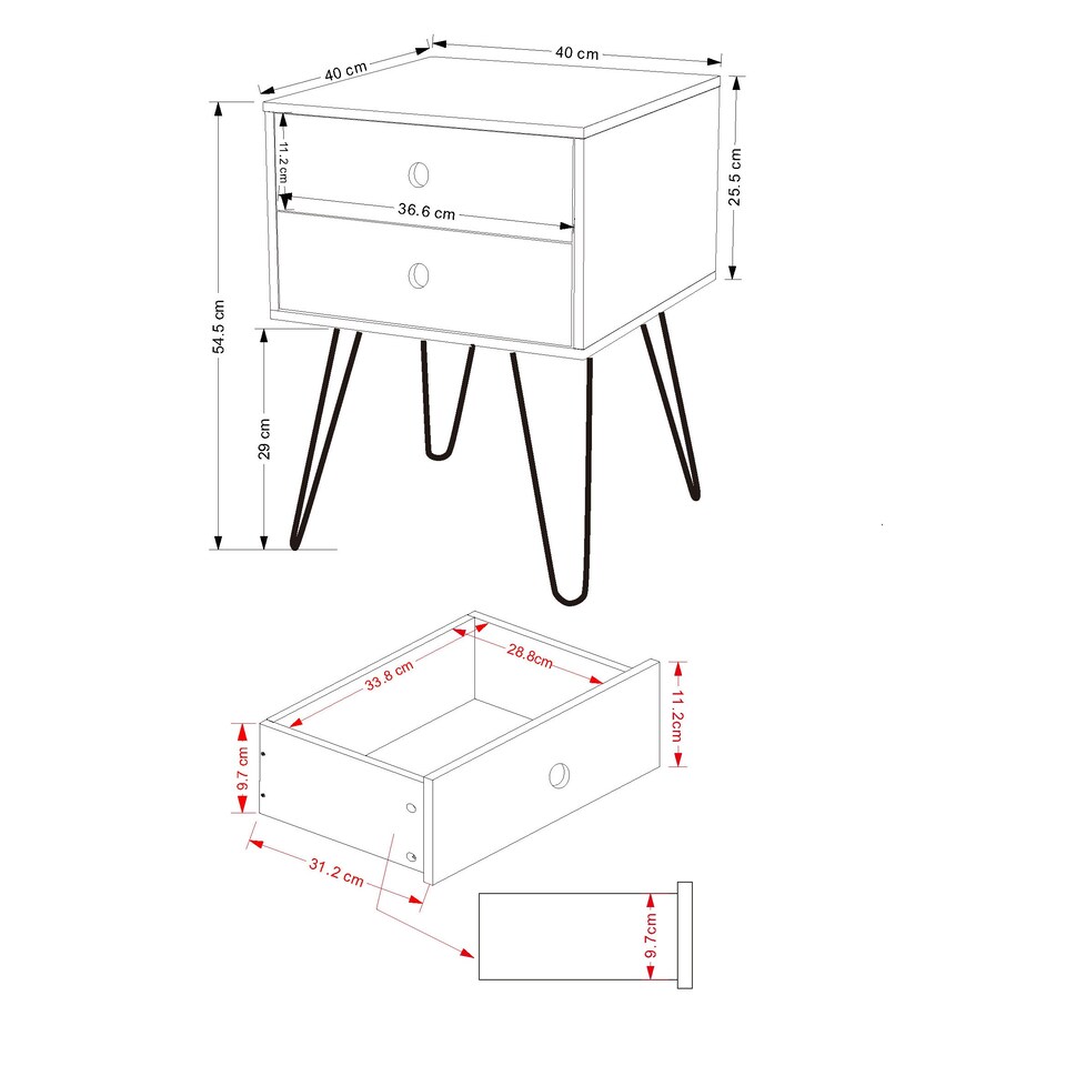 image 1 of Options Telford 2 Drawer Bedside Cabinet - Contemporary Painted Nightstand with Metal Hairpin Legs | Grey | Grey | One Size | 1