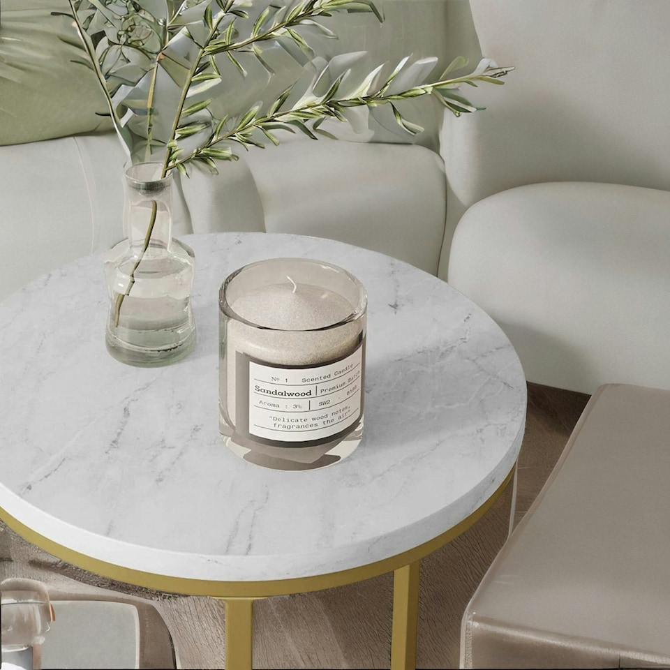 image 1 of Set Of 3 Gold Nesting Tables With Faux Marble Top White