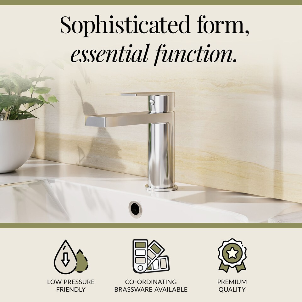 image 1 of Square Mono Basin Mixer Tap Push Button Waste Chrome Balterley | Silver | Chrome | 1