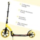 image 8 of HOMCOM Foldable Kick Scooter with Double Shock Absorption and Big Wheels, Height Adjustable Aluminium Frame Big Wheel Scooter for 14 older Teens Adult - Yellow | Yellow | Yellow | 92.5L x 37.5W x 82-97H cm