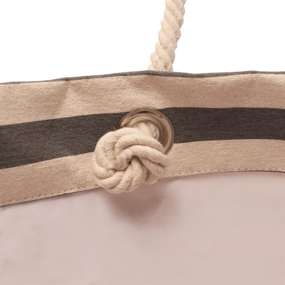 image 1 of Nicola Spring Large Striped Canvas Tote Beach Bag - 55cm x 36cm - Pebble | Grey | Pebble
