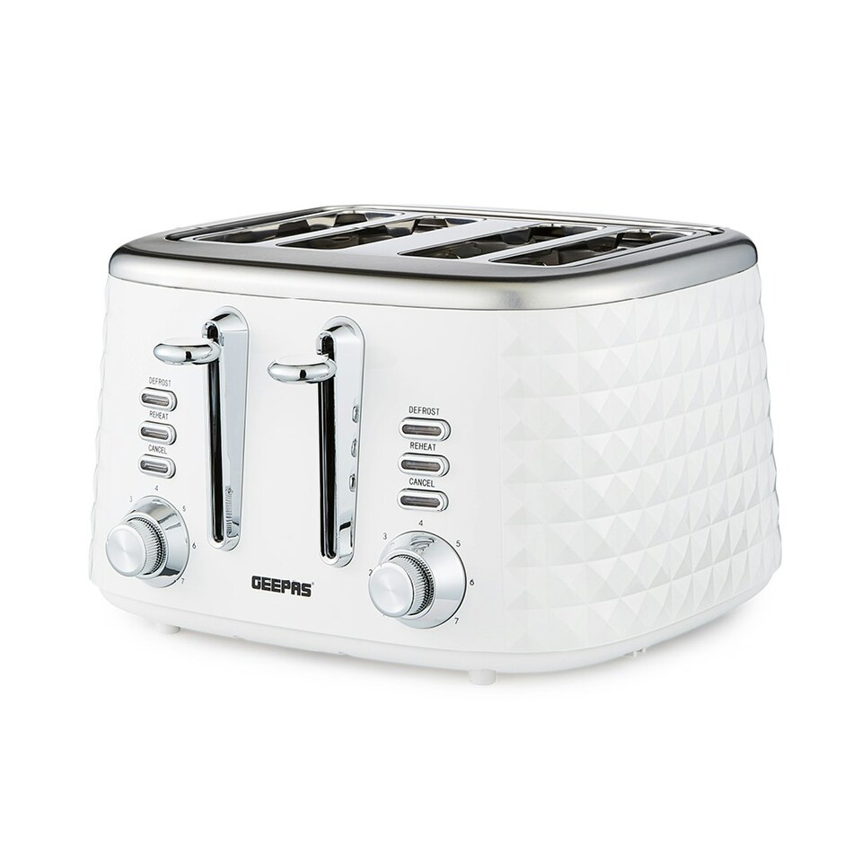 image 1 of GEEPAS 4-Slice 'Diamond' Bread Toaster White