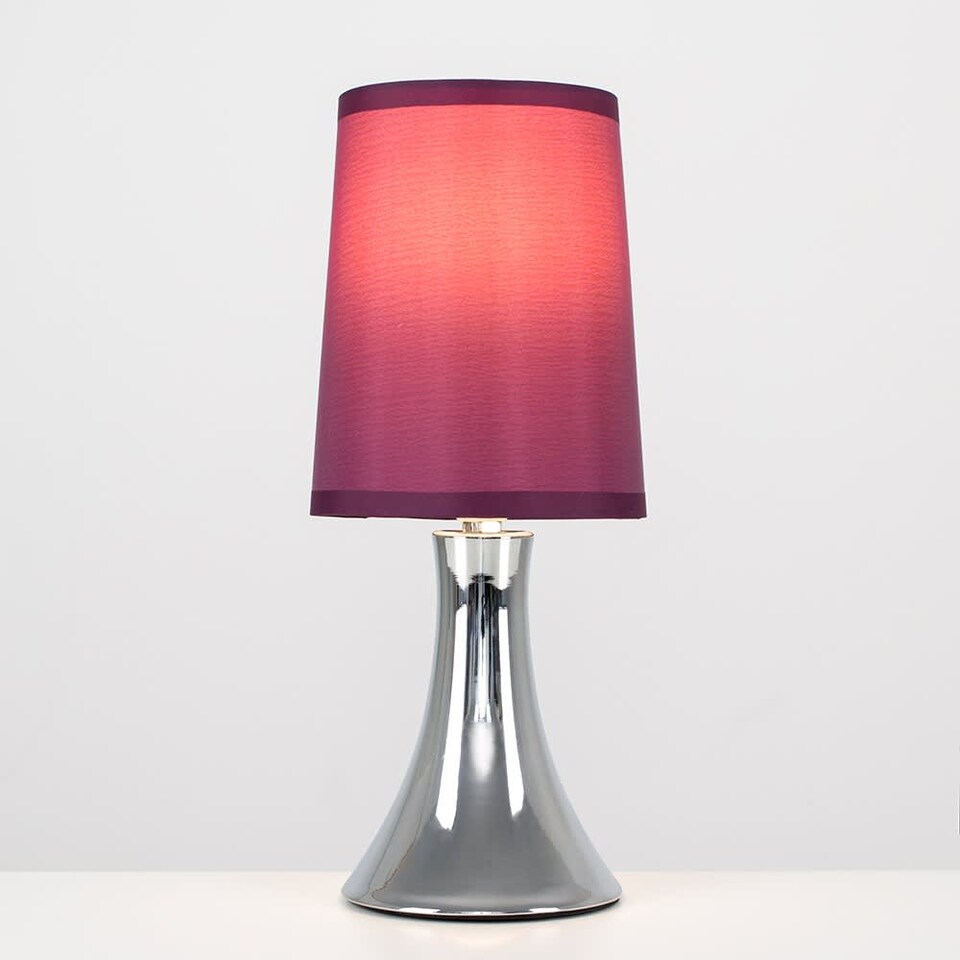 image 1 of ValueLights Small Trumpet Touch Table Lamp Chrome Purple Shade & Bulb