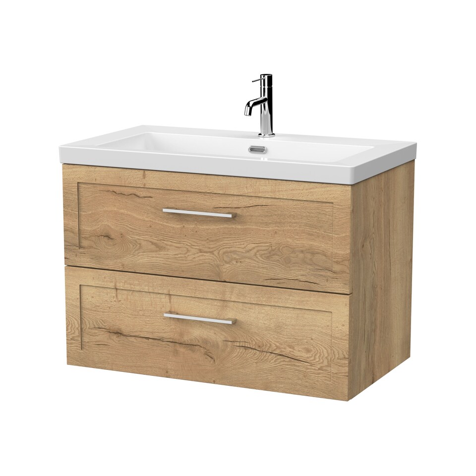 image 1 of Balterley Stonnall Traditional Wall Hung 2 Drawers Vanity Unit with 1 Tap Hole Fireclay Basin, 800mm, Autumn Oak