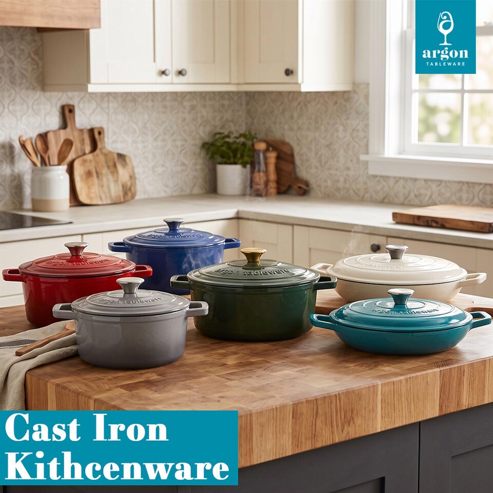 image 1 of Argon Tableware 4.5L Round Cast Iron Casserole Dish with Self-Basting Lid - 4.75QT Dutch Oven Roasting Dish Pot | Blue | Midnight Blue | 2
