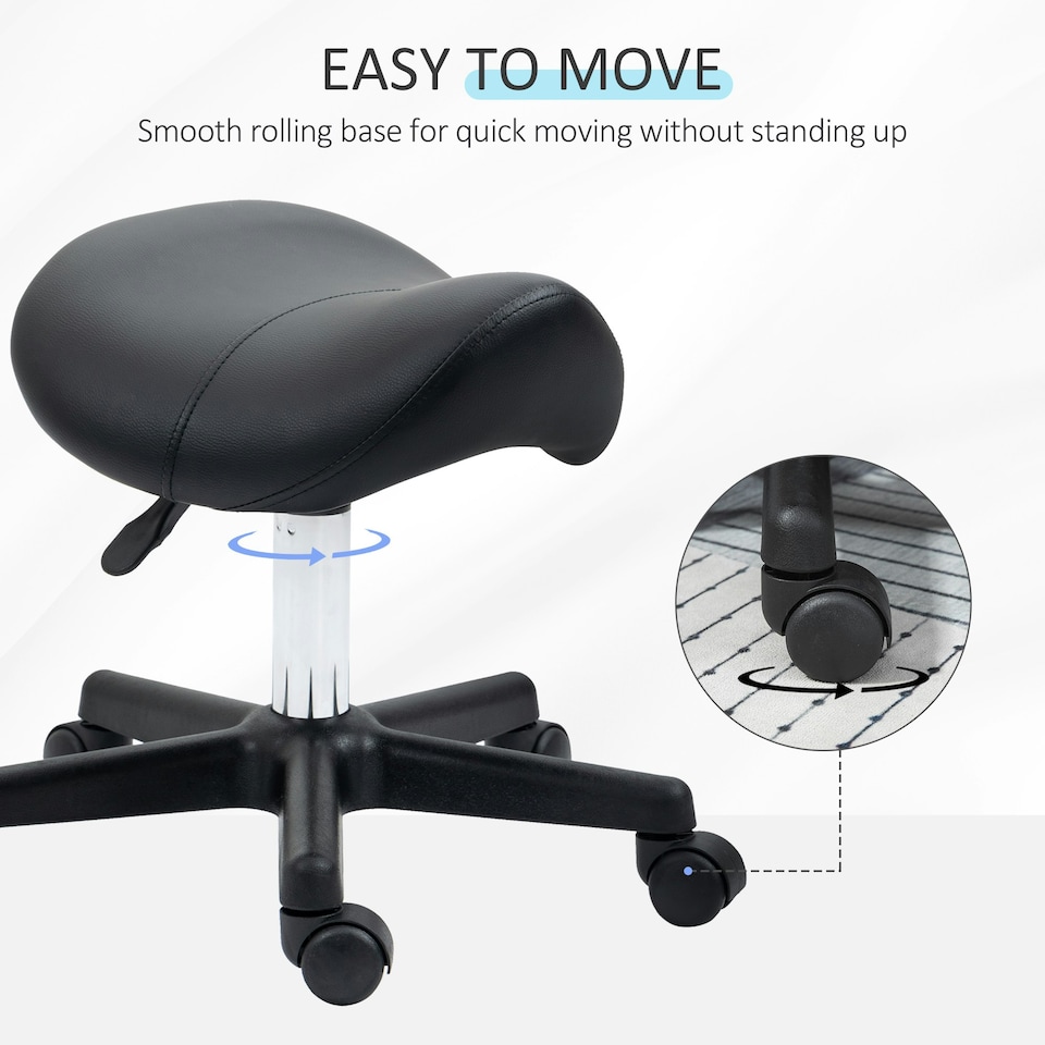 image 1 of HOMCOM Saddle Stool Adjustable Rolling Salon Chair for Massage Spa Beauty Black