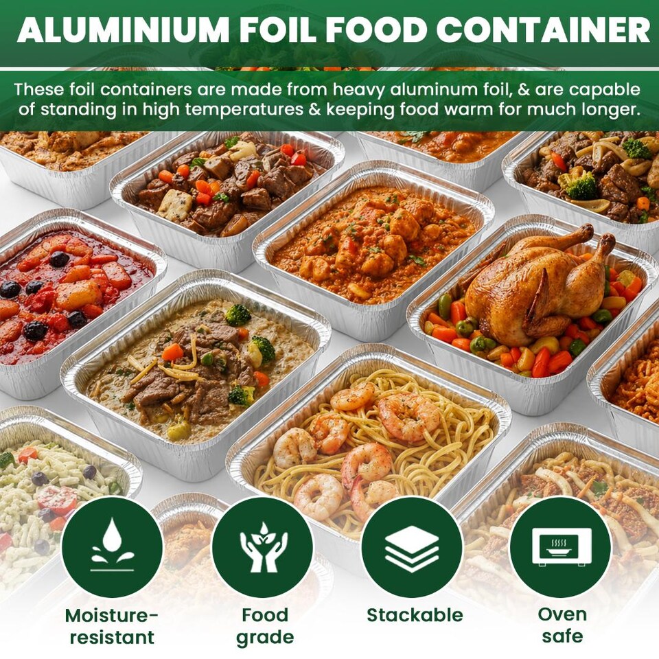 image 1 of ECONX No.2 Aluminium Disposable Foil Food Container With Lids Reusable Takeaway Containers 50PC