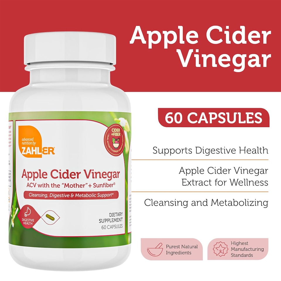 image 1 of Apple Cider Vinegar + Fiber,  Cleansing, Digestive Support, 60c