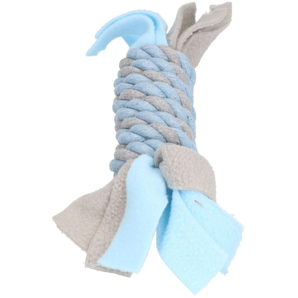 image 1 of Blue Small Dog Puppy Fleecy Rope Coil Toy Great For Teeth & Gums