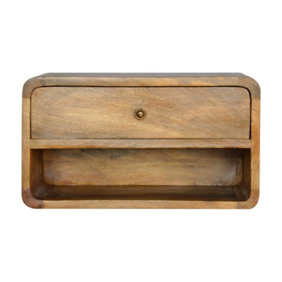 image 1 of Curved Oak-ish Wall Mounted Bedside with Open Slot Brown